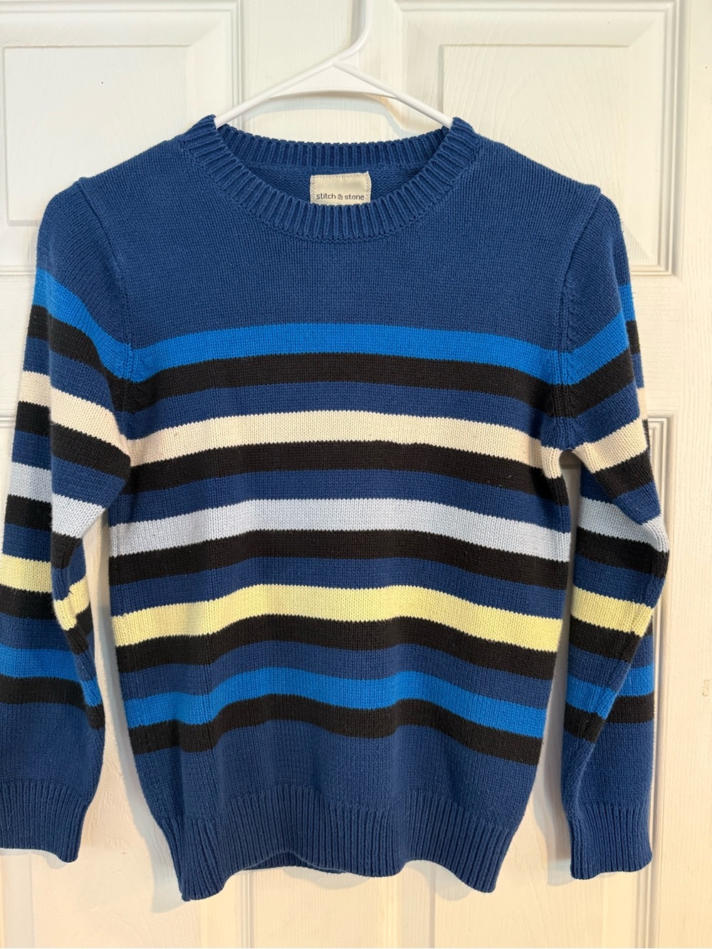 Boys Blue Striped Crewneck Sweater